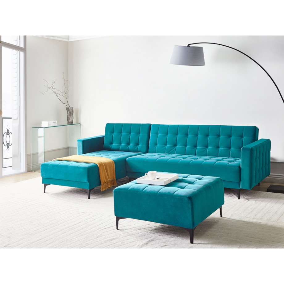 Sofa prawostronna rozkładana welurowa morska ABERDEEN