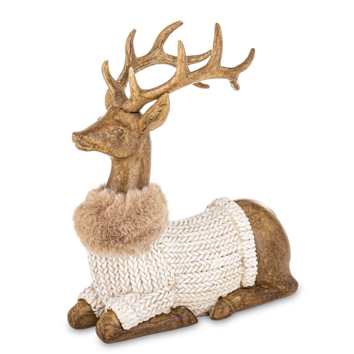 Figurka - leżący jeleń 20x17x8 cm HJORT brązowy w białym swetrze