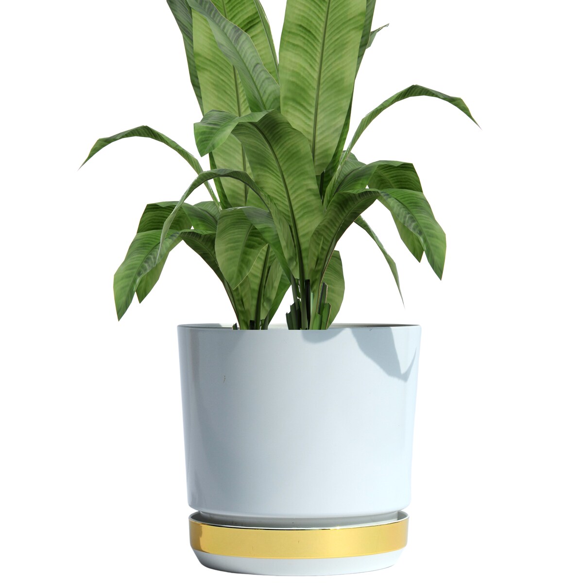 18 Doniczka DUO BIAŁA z podstawką ZŁOTO B. dwukolorowa nowoczesna z połyskiem drenażem elegancka