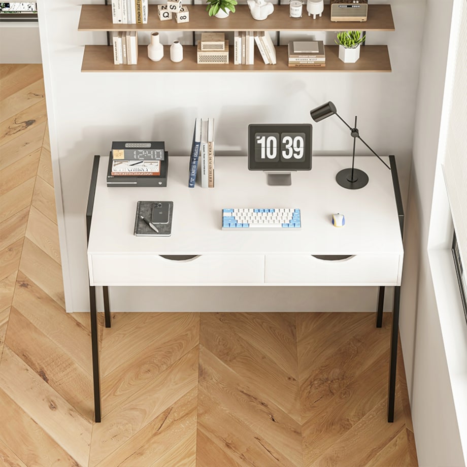 Biurko nowoczesne z szufladami białe na czarnych nogach premium loft 80 cm