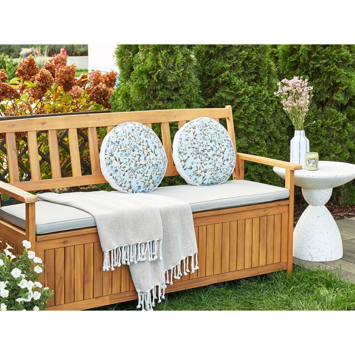 2 poduszki ogrodowe w kwiaty 40 cm niebieskie VALLORIA