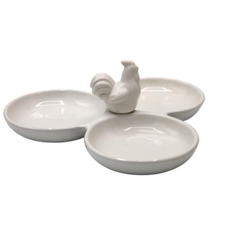 Talerz potrójny z kogutkiem 20x20x8 cm biały ceramiczny