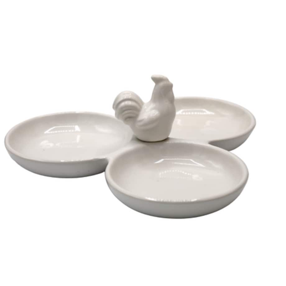 Talerz potrójny z kogutkiem 20x20x8 cm biały ceramiczny
