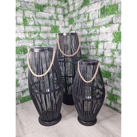 Lampion Bambusowy Czarny Rattanowy Latarnia 60 Cm