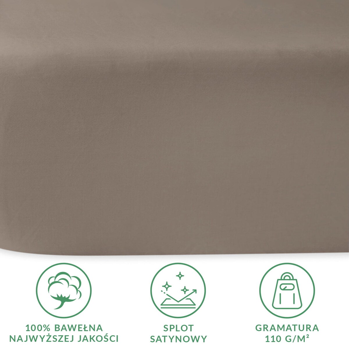 Prześcieradło satynowe bez gumki 200x220 kolor ciemny beż