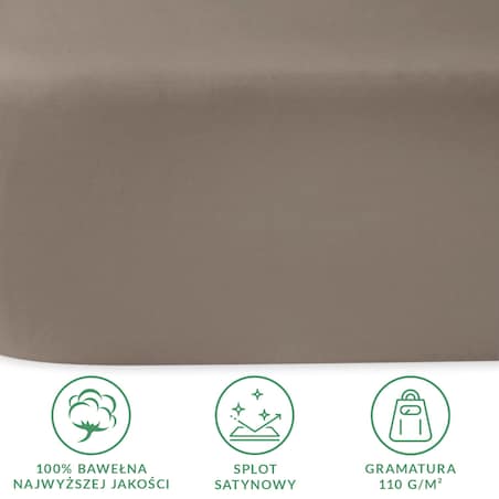 Prześcieradło satynowe bez gumki 200x220 kolor ciemny beż