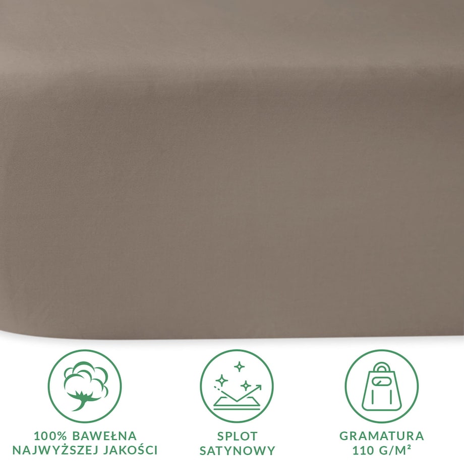 Prześcieradło satynowe bez gumki 200x220 kolor ciemny beż