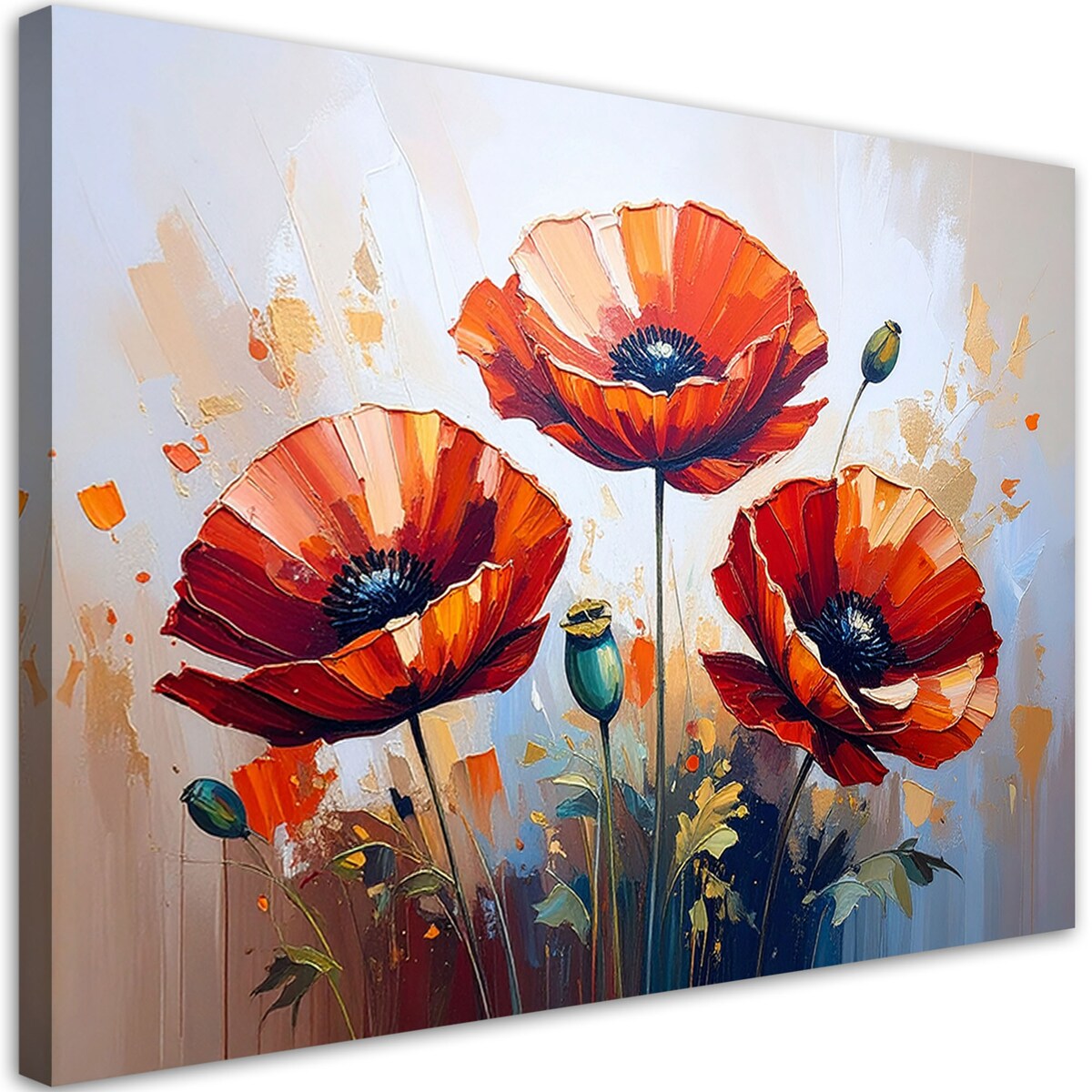 Feeby Obraz do salonu nowoczesny, Czerwone Maki na beżowym tle 90x60