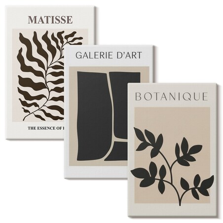 Zestaw 3 małych obrazów na płótnie - Minimalistyczne postery roślinne - beżowy