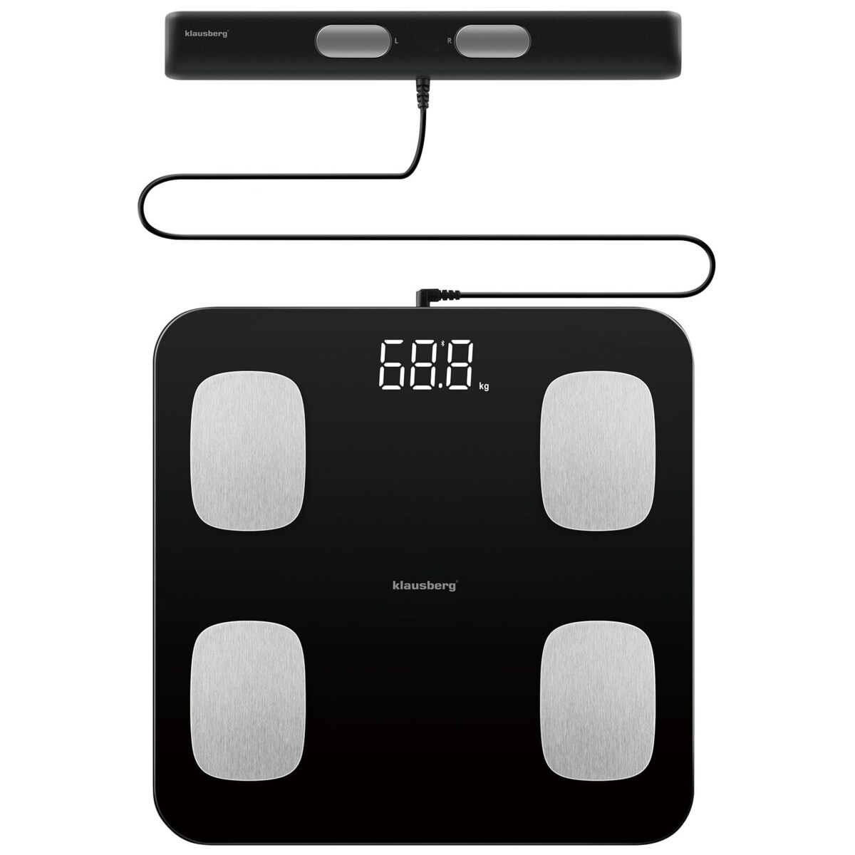 Waga łazienkowa z pomiarem tkanki tłuszczowej i składu ciała, Smart, BT,  KLAUSBERG czarna