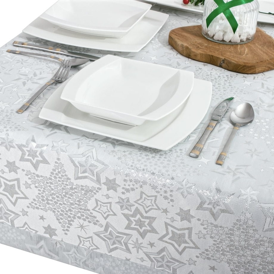 Obrus LX srebrne gwiazdki - 120x180 cm - srebrny
