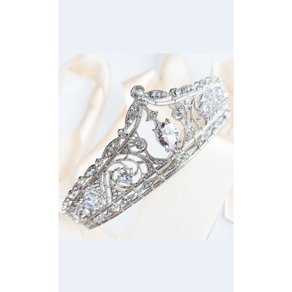 EFEKTOWNA bogata srebrny diadem korona TIARA ślubna przyjęcie MISS cyrkonie