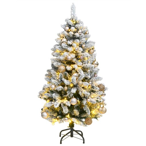vidaXL Sztuczna choinka na zawiasach, 150 lampek LED i bombki, 150 cm