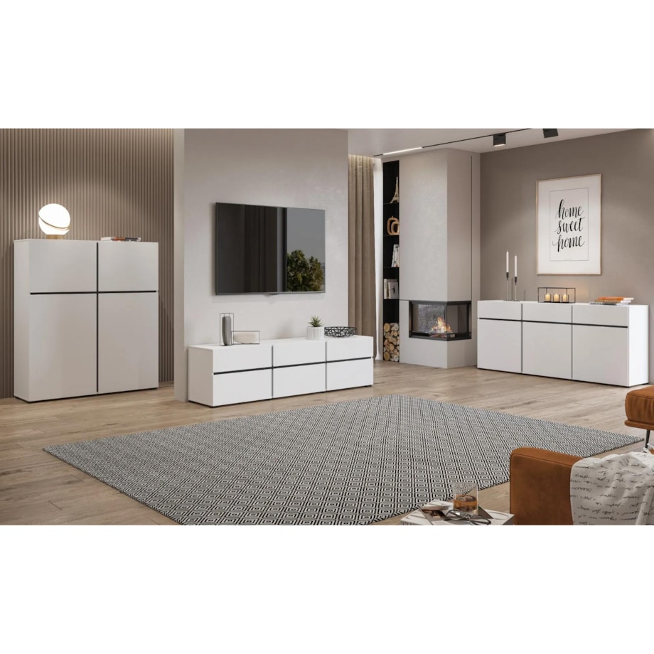 Komoda wysoka CROSS 4D 119cm biała/czarna