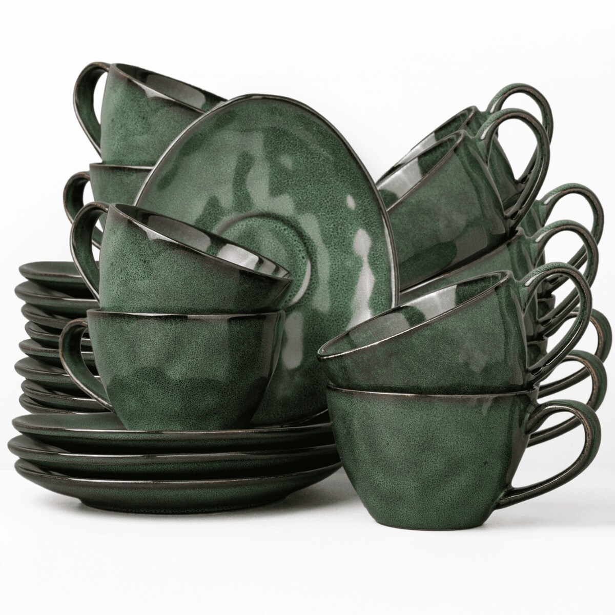 Serwis kawowy Uminami zielony na 12 osób 24 szt. Nowoczesny Do zmywarki Komplet filiżanka i spodek