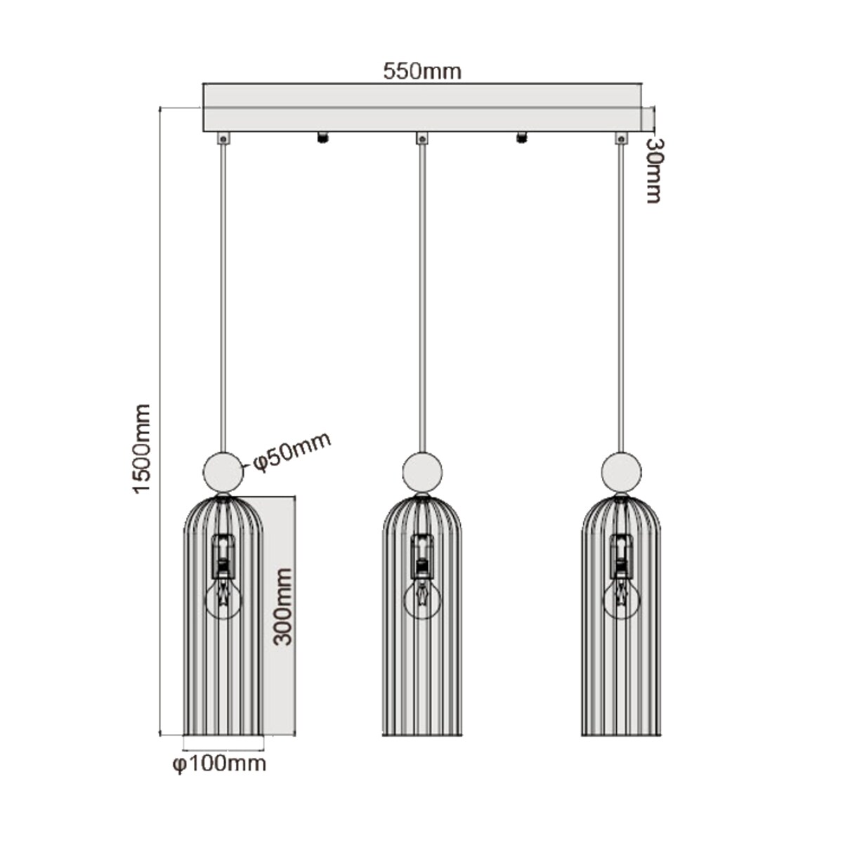 Biały zwis Piega trzypunktowa podłużna lampa sypialniana