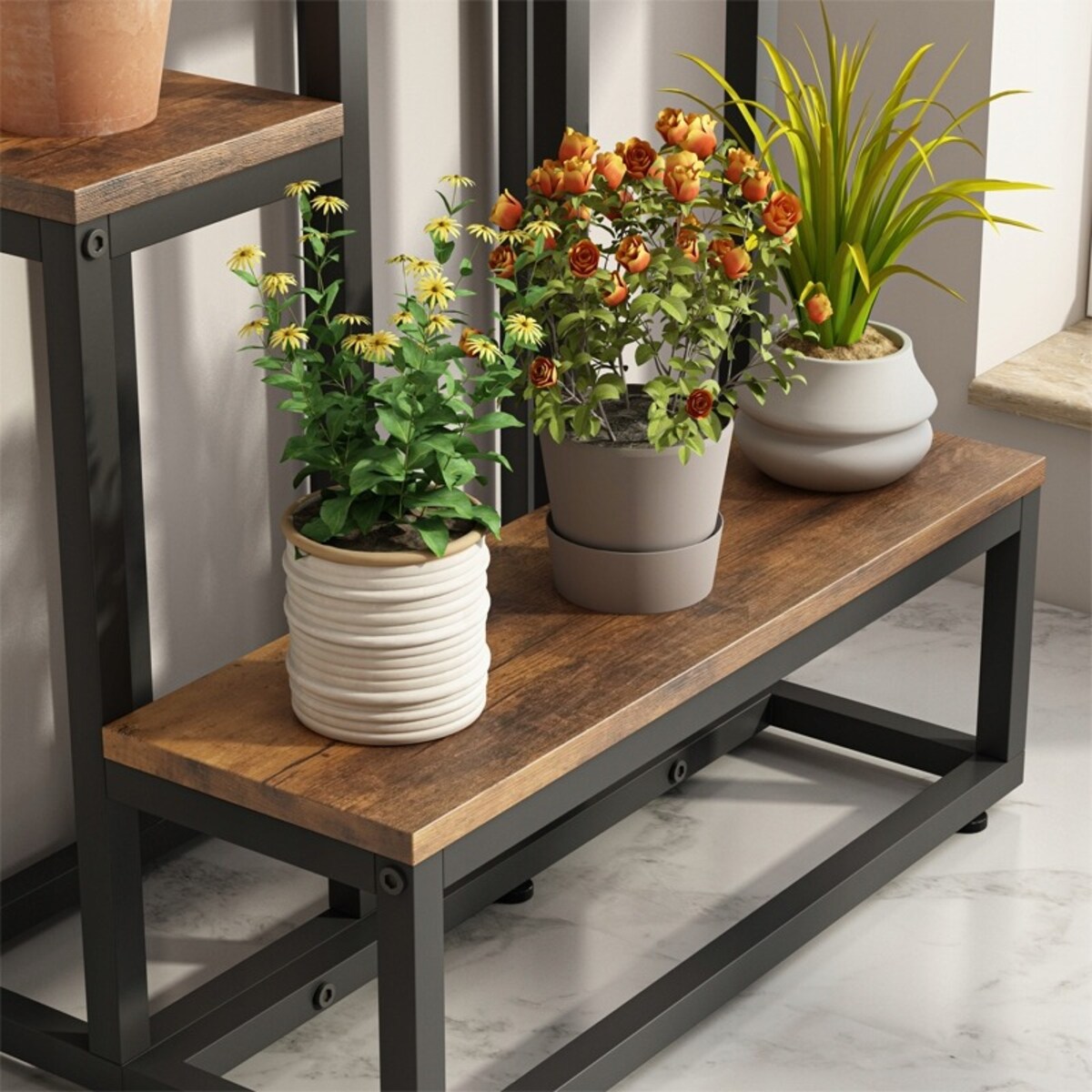 Kwietnik stojący industrialny stojak na kwiaty rustykalny loft półki 67 cm