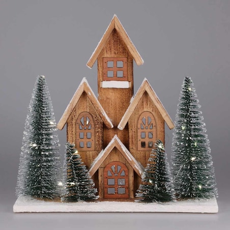 Figurka z drewna jodłowego z LED Dom, 30 cm