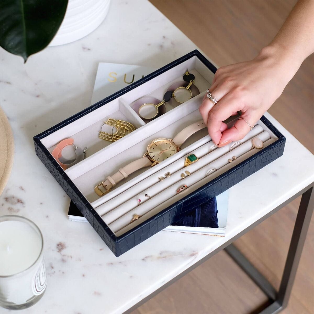 Szkatułka na biżuterię Stackers Croc 4 komorowa classic granatowa