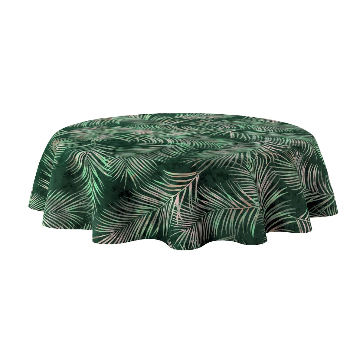 Obrus okrągły 130 x 130 cm liscie na zielonym tle