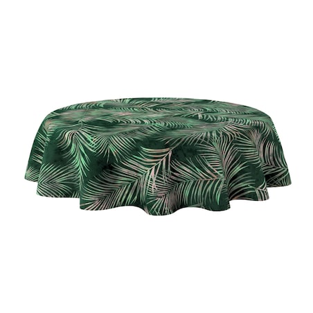 Obrus okrągły 130 x 130 cm liscie na zielonym tle