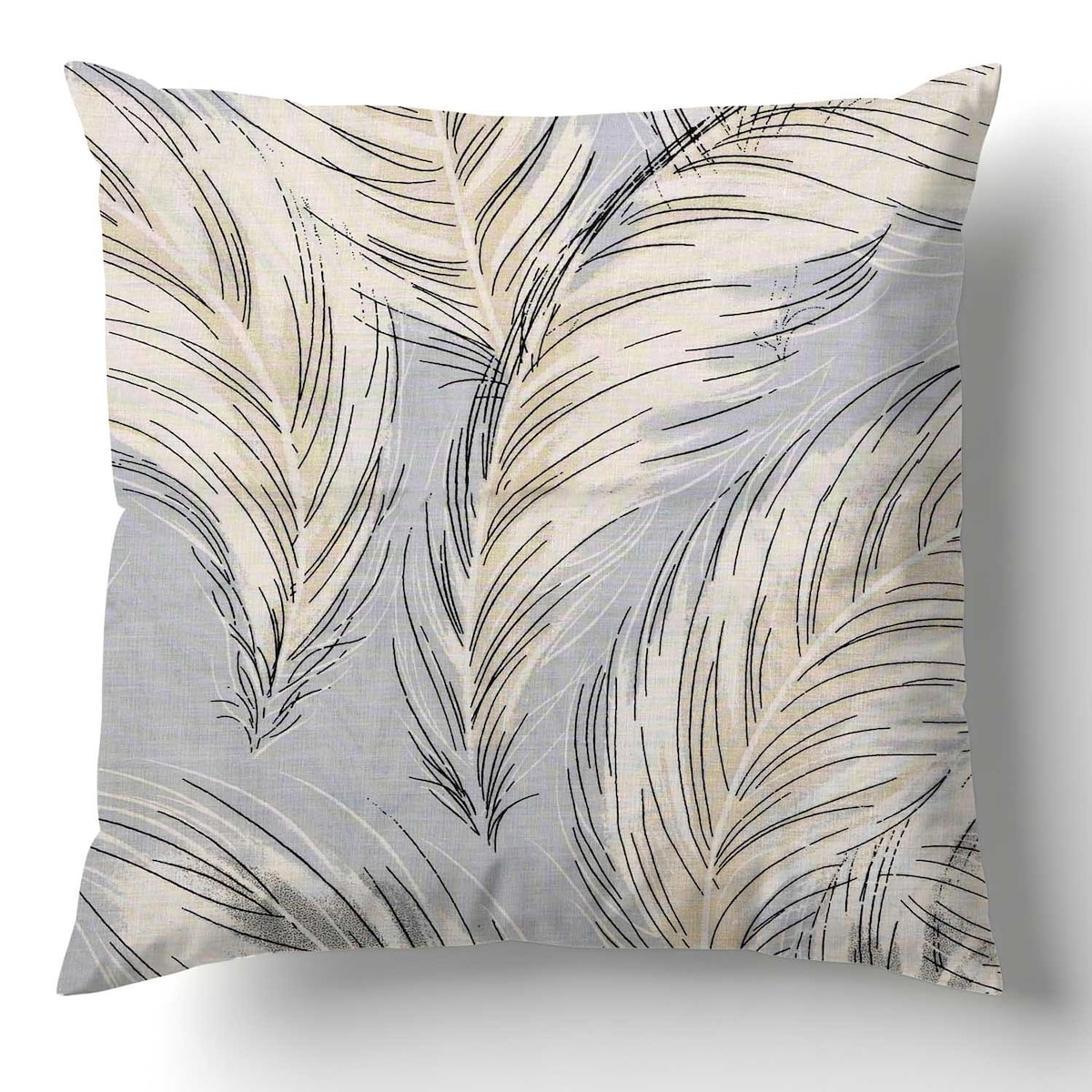 Poszewka dekoracyjna bawełniana 40x40 Piuma szara w beżowe pióra, Cottonlove, Darymex