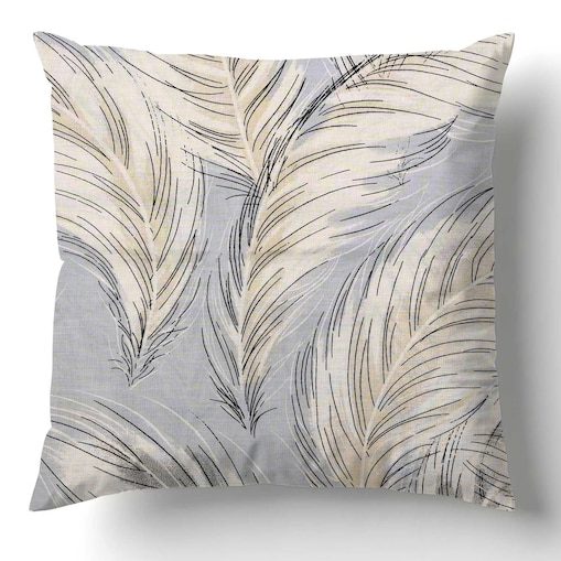 Poszewka dekoracyjna bawełniana 40x40 Piuma szara w beżowe pióra, Cottonlove, Darymex