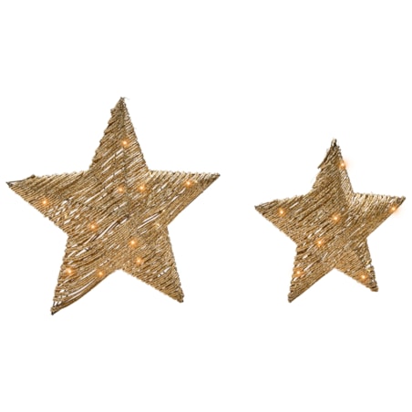 Zestaw 2 dekoracji świątecznych LED HAMPEN Gwiazda 24/30 cm Złoty