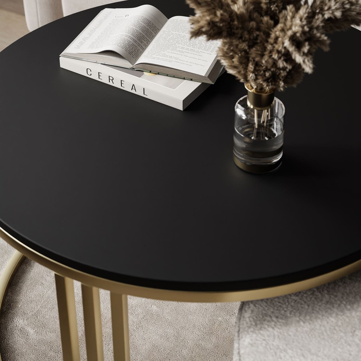 Stolik kawowy z pufą LORI MAT złoto szczotkowane,czarny mat / Perfect Harmony 82