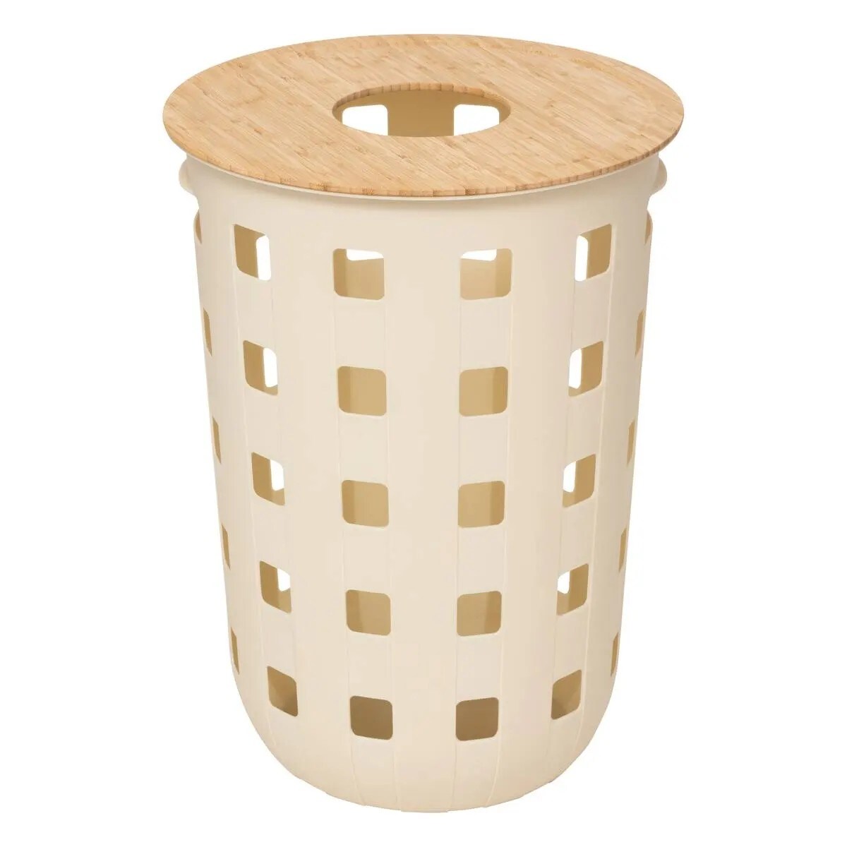 Kosz na pranie, kremowy z bambusową pokrywą 60L Harmony
