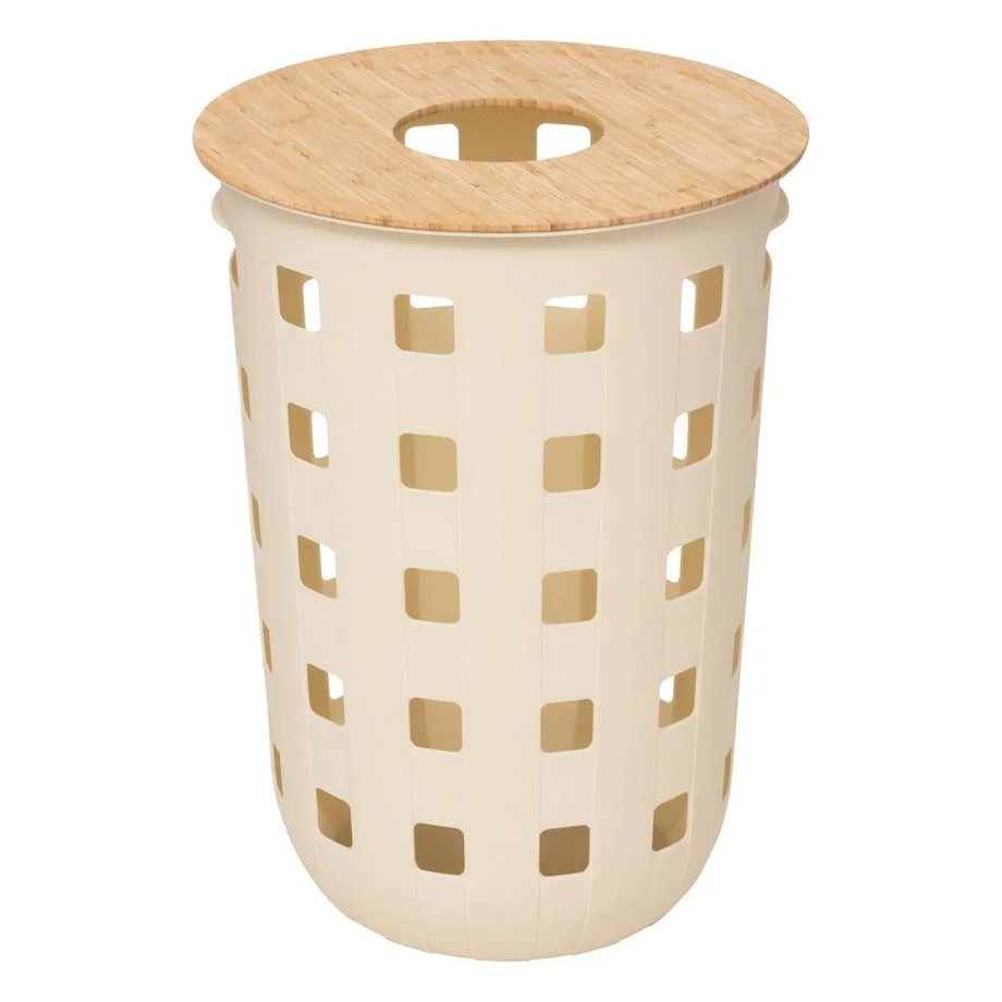 Kosz na pranie, kremowy z bambusową pokrywą 60L Harmony