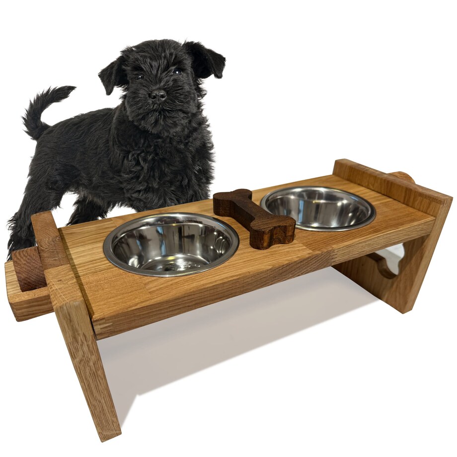 Miska dla psa na stojaku drewnianym L