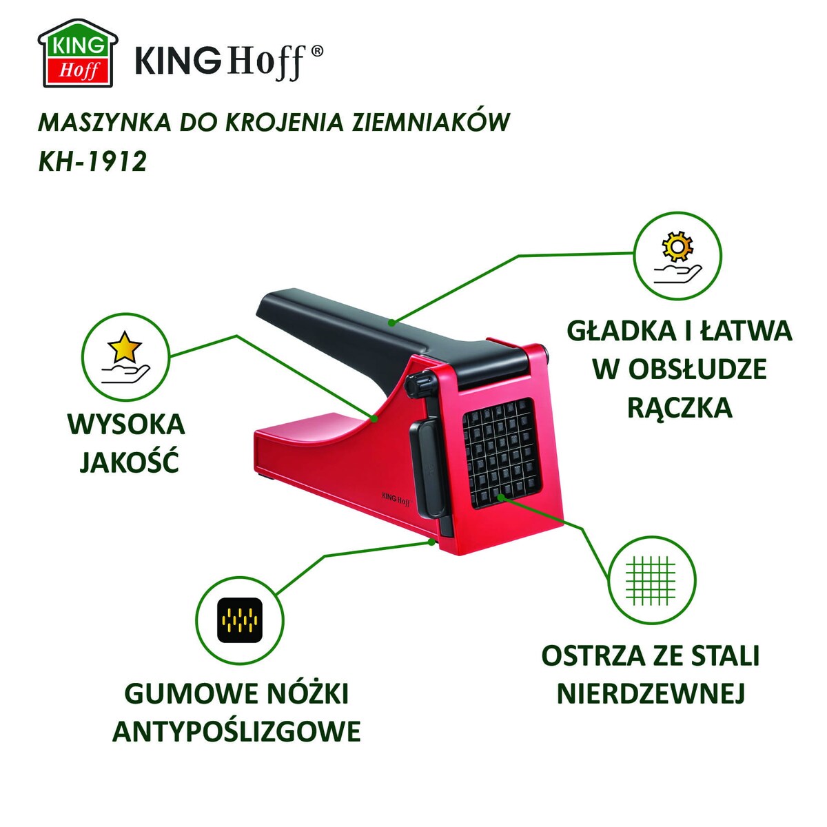 Maszynka do krojenia ziemniaków frytek czerwona KINGHOFF