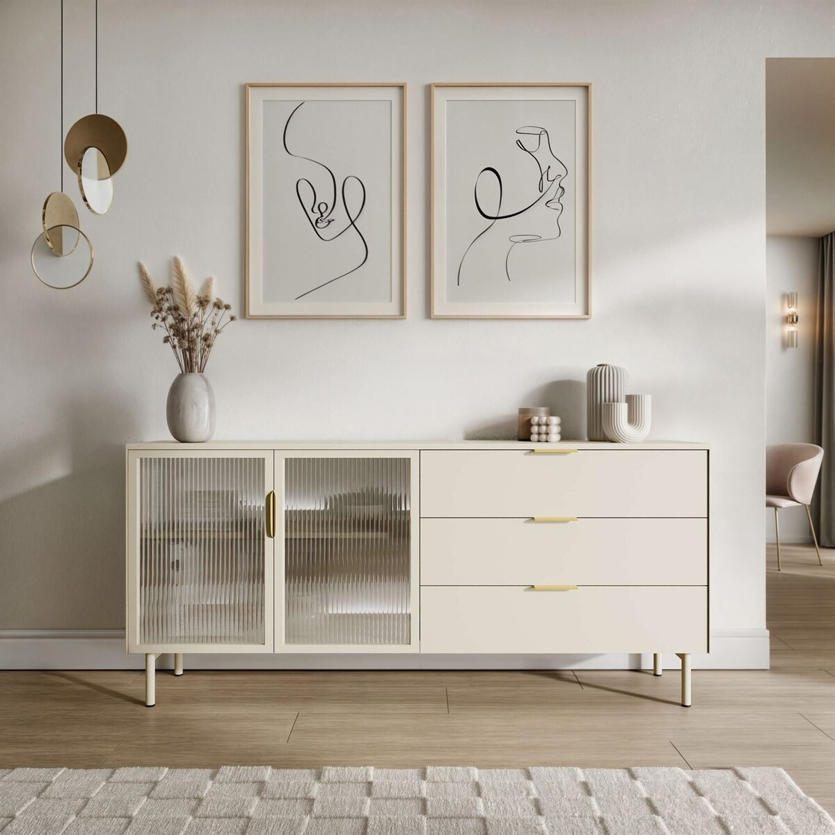 Komoda LINEA 2D3S z szufladami i oświetleniem LED, kaszmir