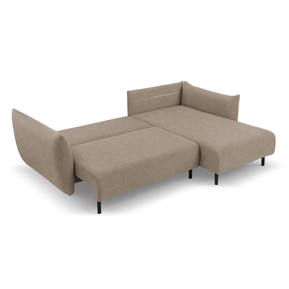 Narożnik DELI z funkcją spania na nóżkach, prawostronny, jasnobrązowy