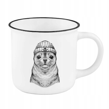 Porcelanowy kubek z uchwytem MEWA I FOKA do kawy herbaty czekolady 300ml - prezent upominek dla kobiety mamy koleżanki dziewczyny żony babci