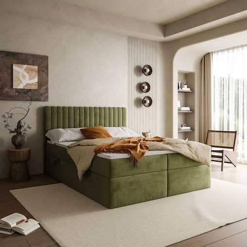 Łóżko kontynentalne JANELLE z materacem bonellowym, 180x200, RV 215, topper