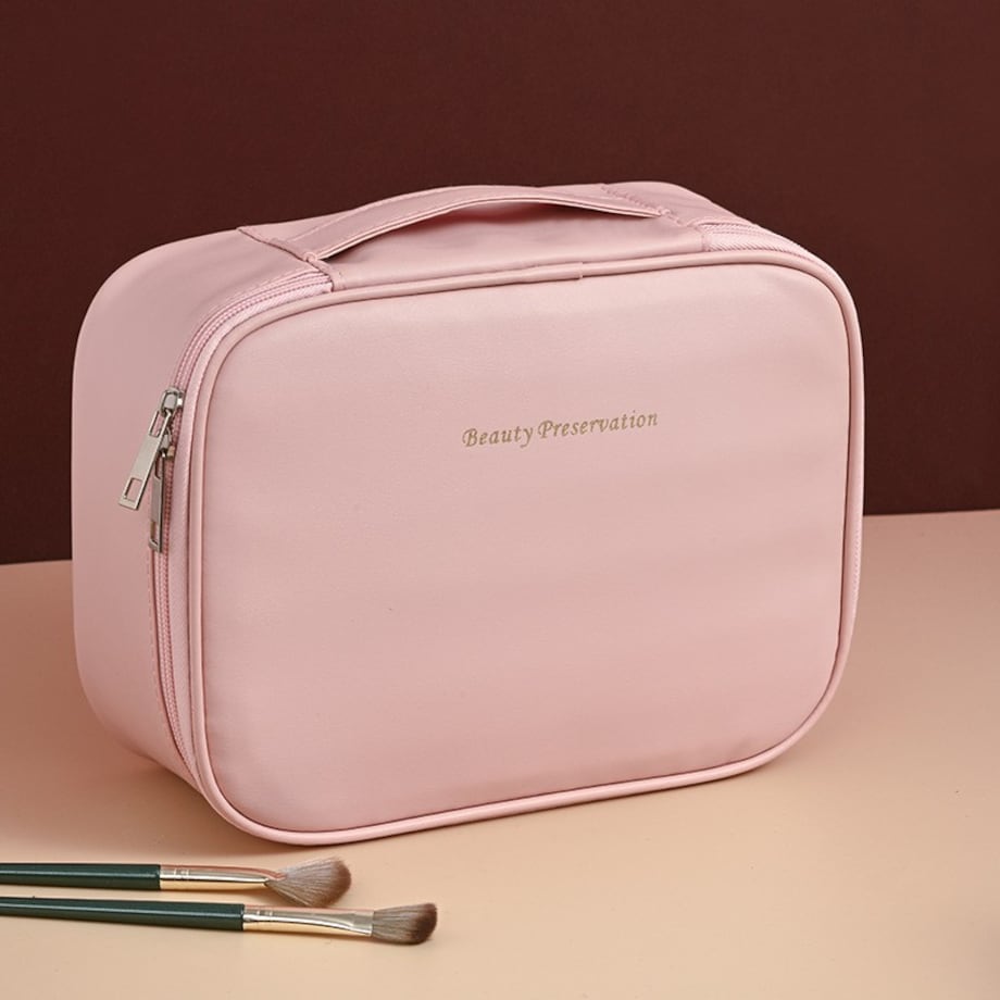 Kosmetyczka rozkładana elegancka kuferek etui z ekoskóry róż KS146R