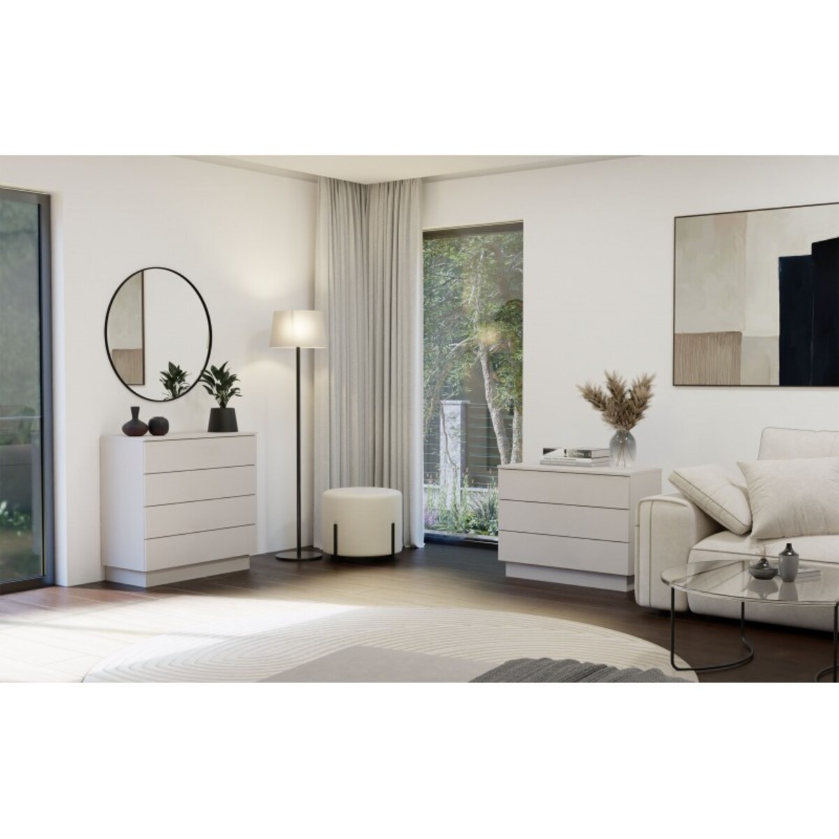 Komoda AMBER 3S Szafka 3 Szuflady Do Sypialni Salonu Kaszmir Beż