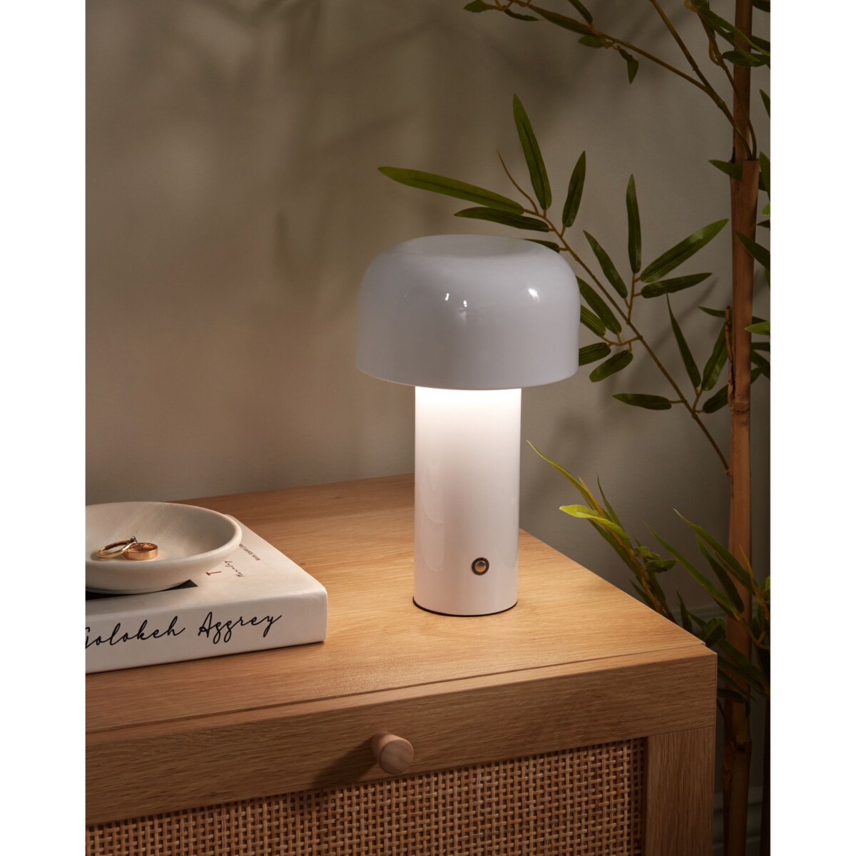 Bezprzewodowa lampa stołowa metalowa biała BESOS