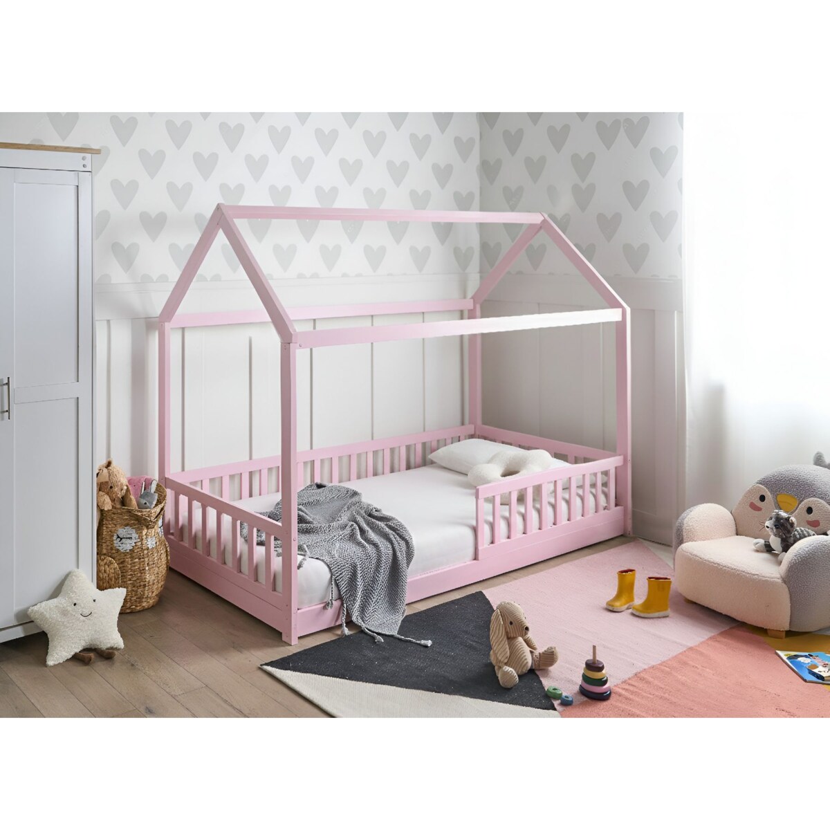 Łóżko dziecięce Domek Drewno sosnowe COSSAYE 90 x 200 cm Pastelowy róż