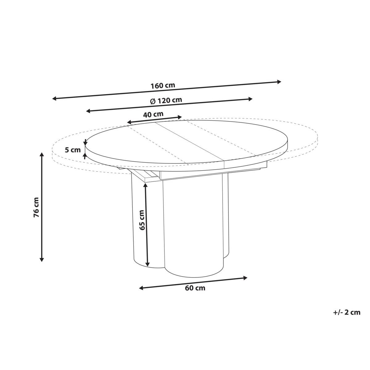 Stół do jadalni rozkładany MORAINE Efekt trawertynu 120 cm 120/160 cm