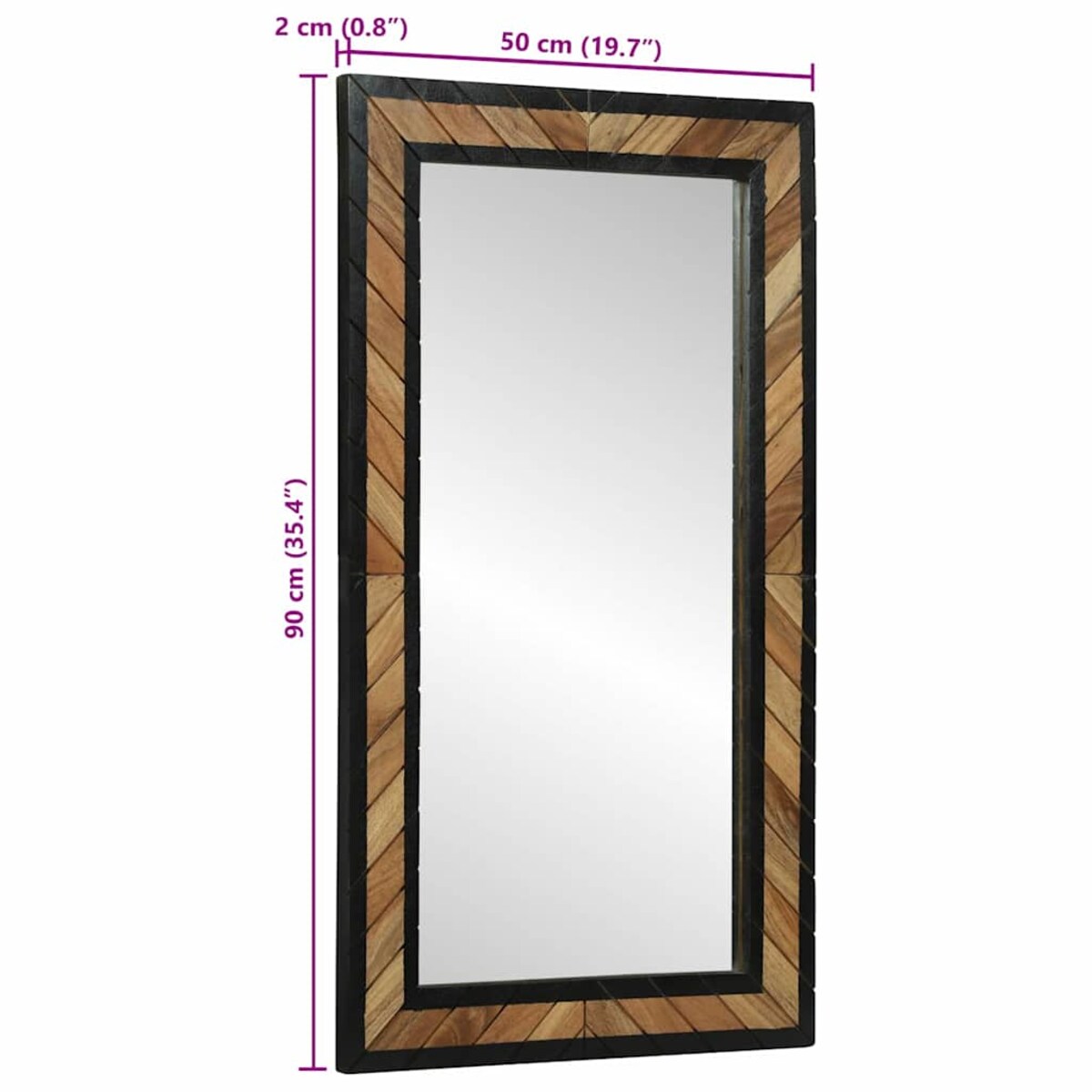 vidaXL Lustro Czarny i Brązowy 90 x 2 x 50 cm Drewno akacjowe