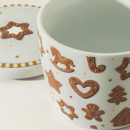 Kubek porcelanowy Gingerjoy 600 ml boże narodzenie, święta, świąteczne, biały-pomarańczowy-brązowy, 17x13x11 cm