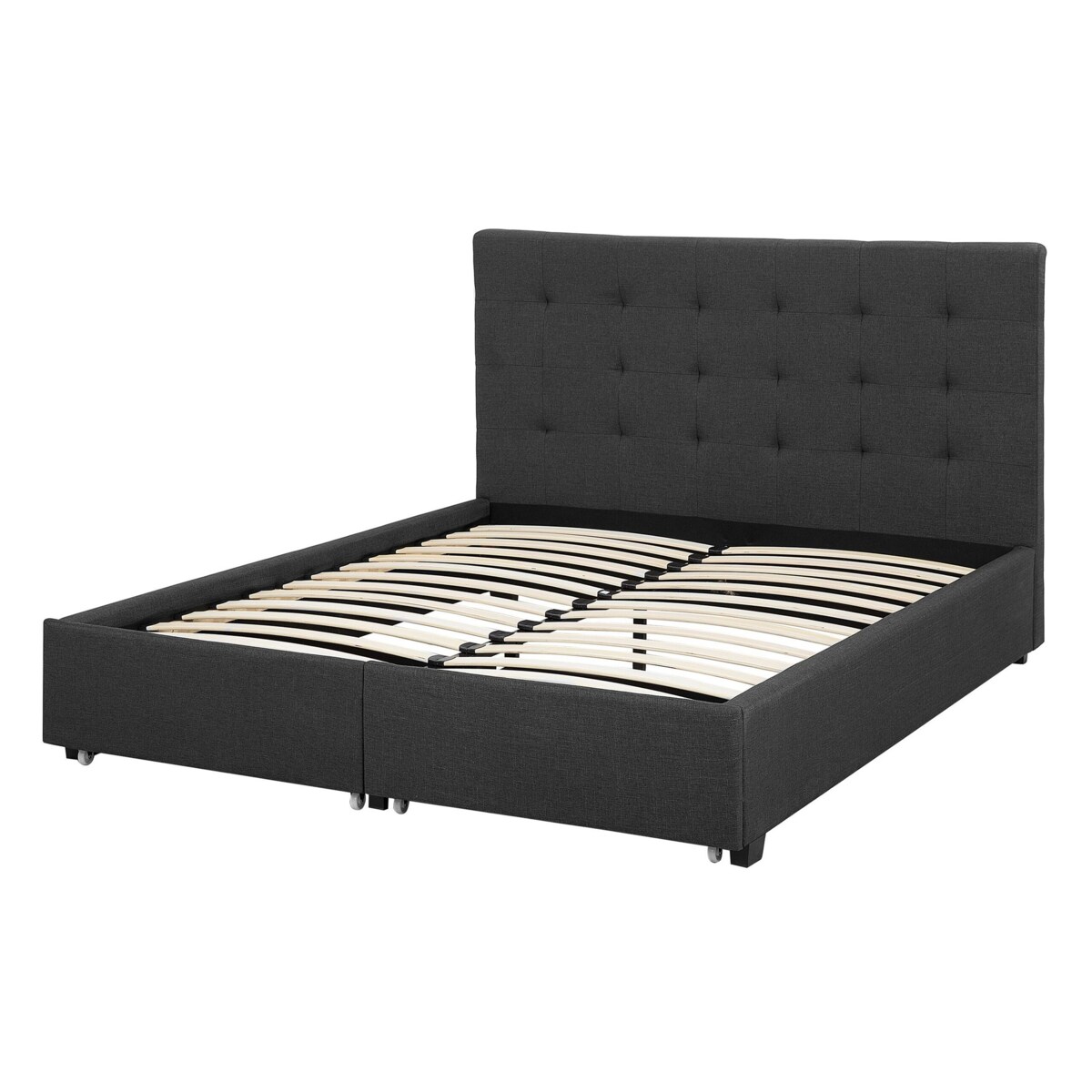 Łóżko z szufladami tapicerowane 140 x 200 cm ciemnoszare LA ROCHELLE