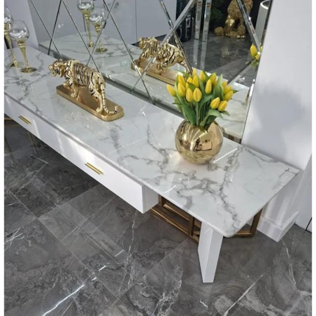 Szafka RTV złota Italiano Glamour Premium z blatem marmurowym 200x45x42