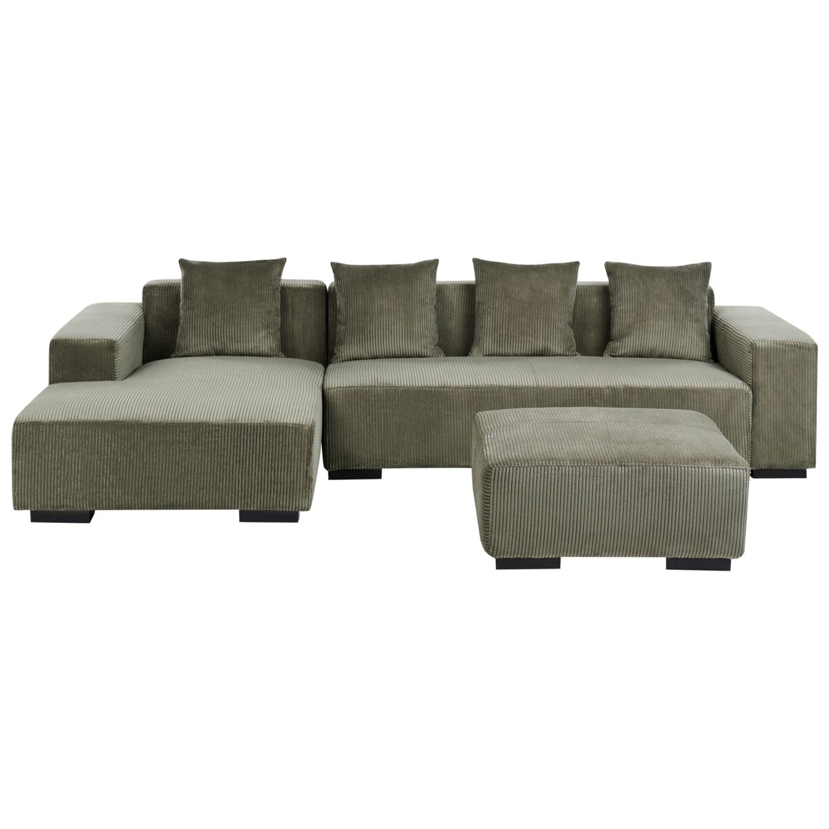 Sofa narożna z otomaną LUNGO Sztruks Zielony dla 4 osób Prawostronny