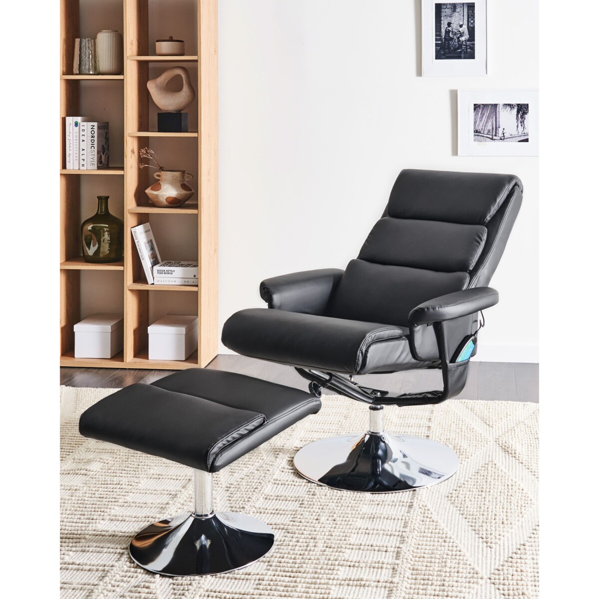 Rozkładany fotel LEGEND Z podnóżkiem Ekoskóra Czarny