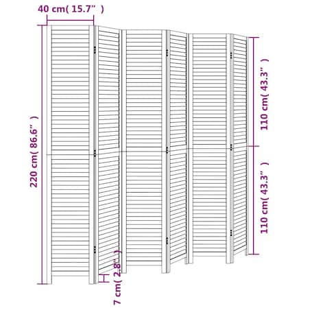vidaXL Parawan pokojowy, 6-panelowy, biały, lite drewno paulowni