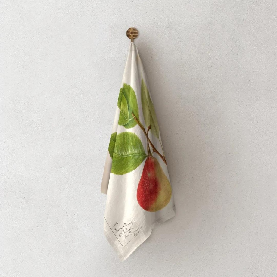 Lniany ręcznik kuchenny - Gruszka i liście